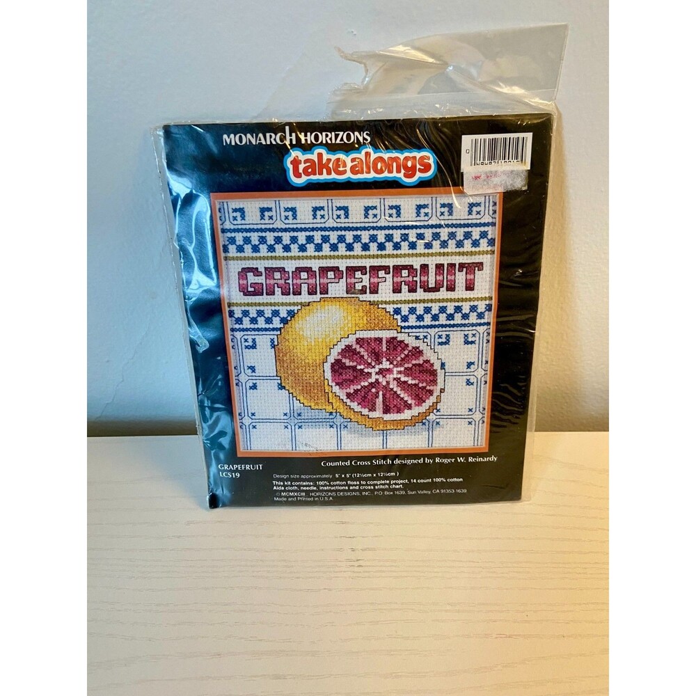 Counted Cross Stitch Kit Grapefruit 5x5 Inch 1993 Monarch Horizons Take Alongs